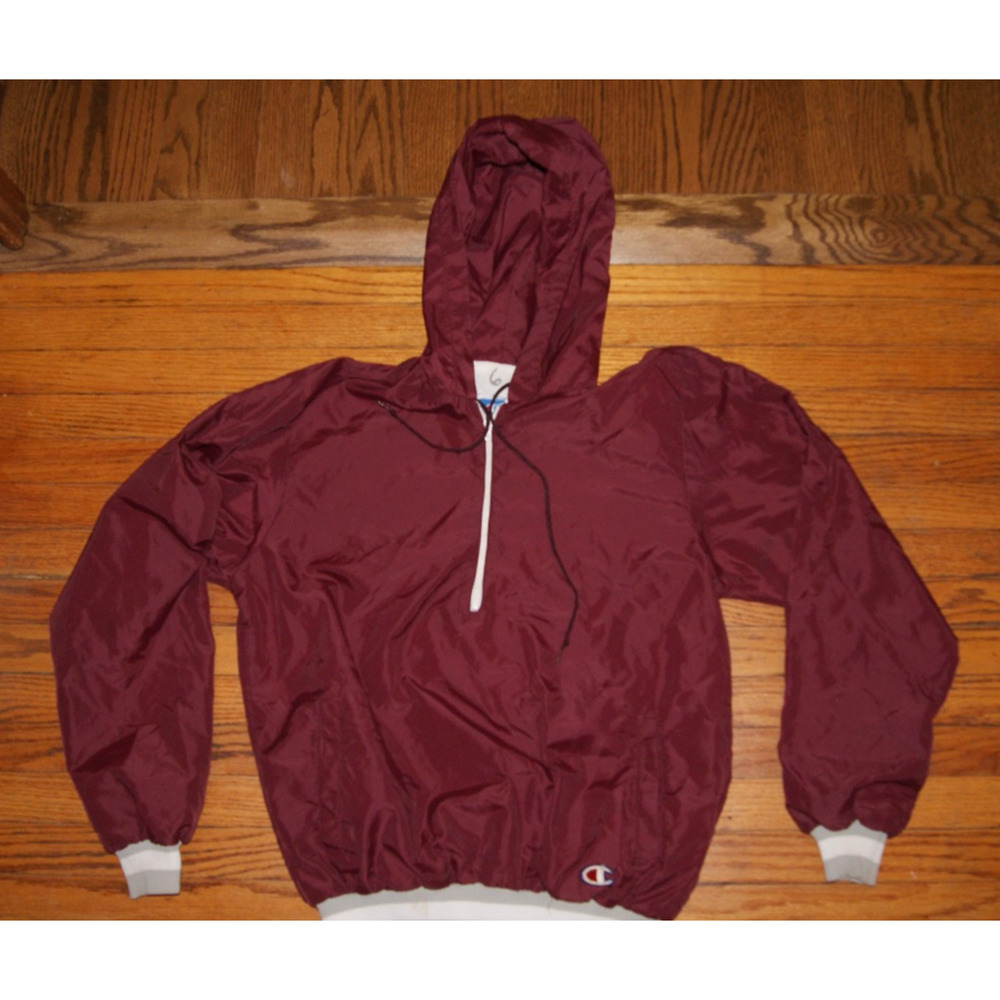 Vintage 80s Pullover Mens M Maroon Champion 1/4 Zip USA High School Tennis